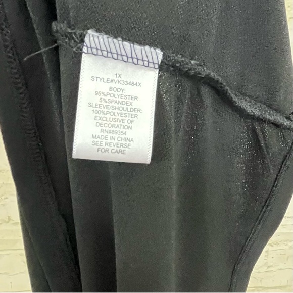 Adrienne Vittadini Black Keyhole Neck Sheer 3/4 Sleeve Blouse - Picture 12 of 12